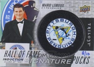 Hall of Fame Signature Puck Team Logo Mario Lemieux