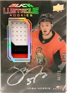 UD Black Lustrous Rookie Auto Patch Josh Norris