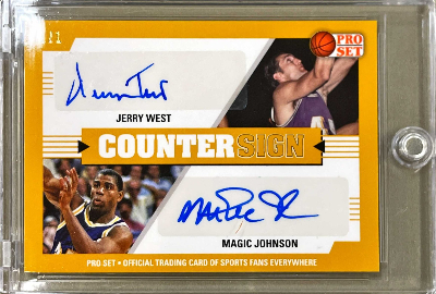 Countersign Dual Auto Gold Jerry West, Magic Johnson