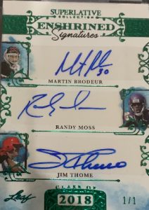 Superlative Enshrined Signatures Emerald HoloFoil Martin Brodeur, Randy Moss, Jim Thome