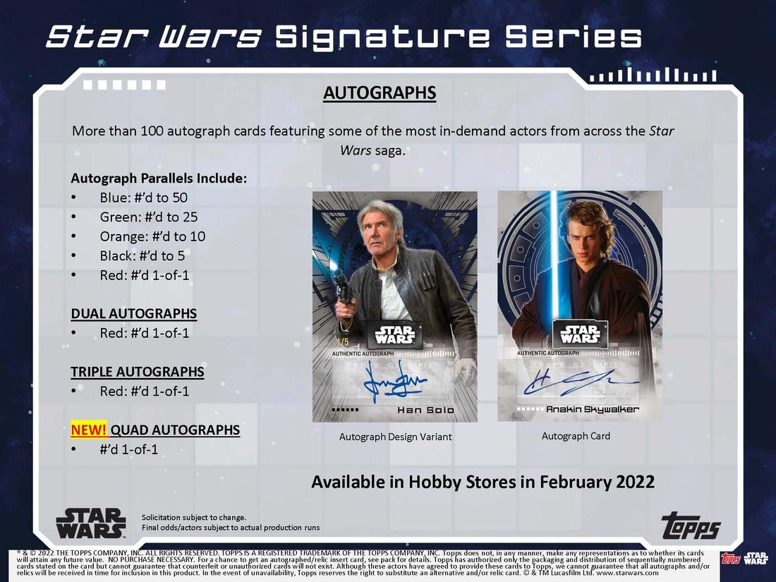 2022 Topps Star Wars Signature Series Entertainment Card Checklist