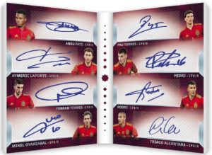 Octet Auto Booklet Ansu Fati, Aymeric Laporte, Ferran Torres, Mikel Oyarzabal, Pau Rorres, Pedri, Rodri, Thiago Alcantara MOCK UP