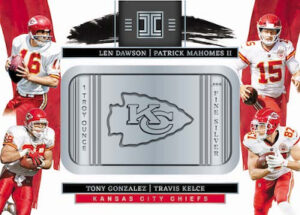 Silver Generations Len Dawson, Patrick Mahomes II, Tony Gonzalez, Travis Kelce MOCK UP