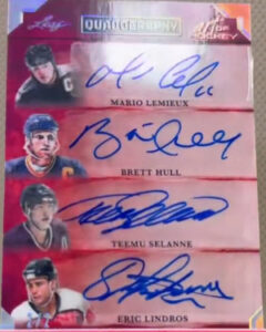 Quadography Red Spectrum HoloFoil Auto Mario Lemieux, Brett Hull, Teemu Selanne, Eric Lindros