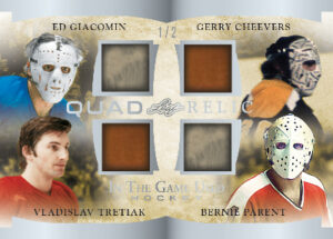 Game-Used Relics Ed Giacomin, Gerry Cheevers, Vladislav Tretiak, Bernie Parent MOCK UP