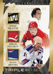 Game-Used Triple Relics Teemu Selanne, Sergei Fedorov, Mark Messier MOCK UP