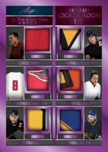 Legendary Locker Room Relics Purple Spectrum Gordie Howe, Alex Ovechkin, Ray Bourque, Mario Lemieux, Teemu Selanne, Dominik Hasek MOCK UP