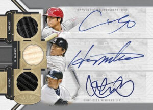 Tier One Sluggers Triple Auto Relics Shohei Ohtani, Hideki Matsui, Ichiro MOCK UP