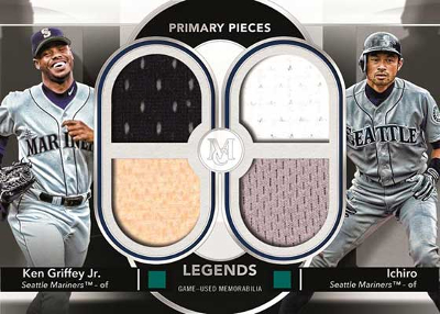 Dual-Player Primary Pieces Quad Relics Legends Ken Griffey Jr, Ichiro MOCK UP