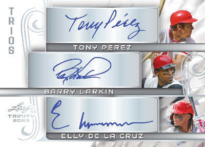 Triple Auto Tony Perez, Barry Larkin, Elly De La Cruz MOCK UP