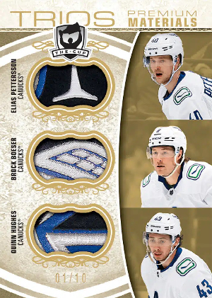 Cup Trios Premium Relics Elias Pettersson, Brock Boeser, Quinn Hughes MOCK UP