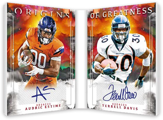 Origins of Greatness Booklet Auto Black Audric Estime, Terrell Davis MOCK UP