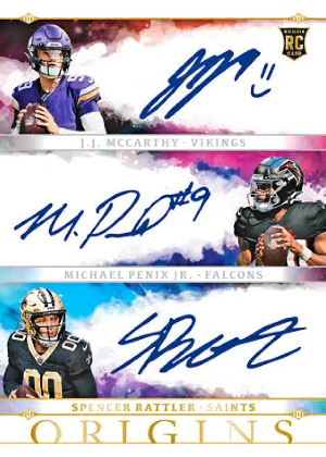 Triple Rookie Auto JJ McCarthy, Michael Penix Jr, Spencer Rattler MOCK UP