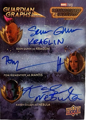 Guardian Graphs Triple Sean Gunn as Kraglin, Pom Klementieff as Mantis, Karen Gillan as Nebula