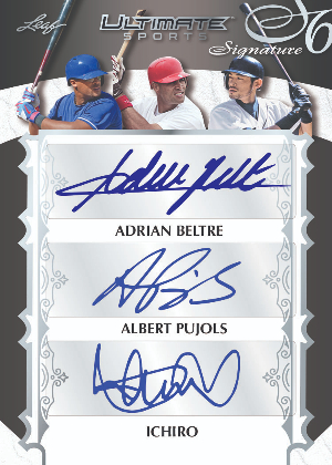 Ultimate Signatures 6 Front Adrian Beltre, Albert Pujols, Ichiro MOCK UP