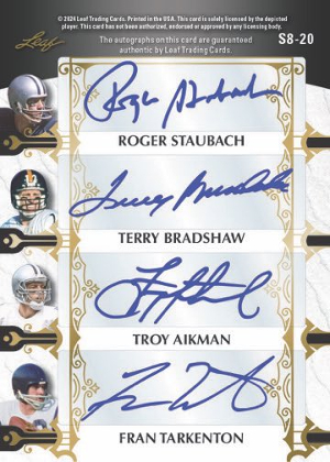 Ultimate Signatures 8 Back Roger Staubach, Terry Bradshaw, Troy Aikman, Fran Tarkenton MOCK UP