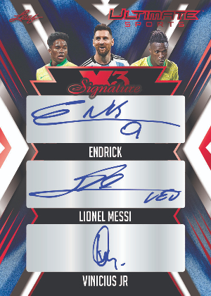 Ultimate Signatures X3 Red Endrick, Lionel Messi, Vincius Jr MOCK UP