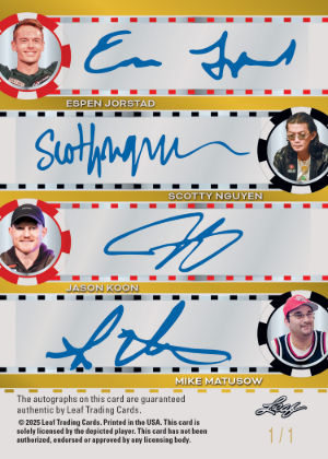 All In Signatures Gold Back Espen Jorstad, Scotty Nguyen, Jason Koon, Mike Matusow MOCK UP