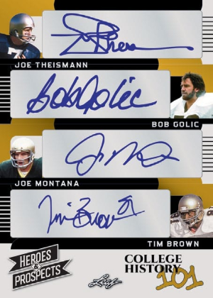 College History 101 Front Joe Theismann, Bob Golic, Joe Montana, Tim Brown MOCK UP