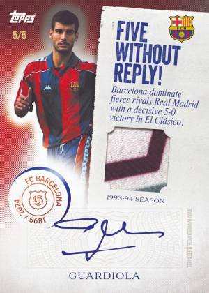 Five Without Reply Auto Relic Red Pep Guardiola MOCK UP