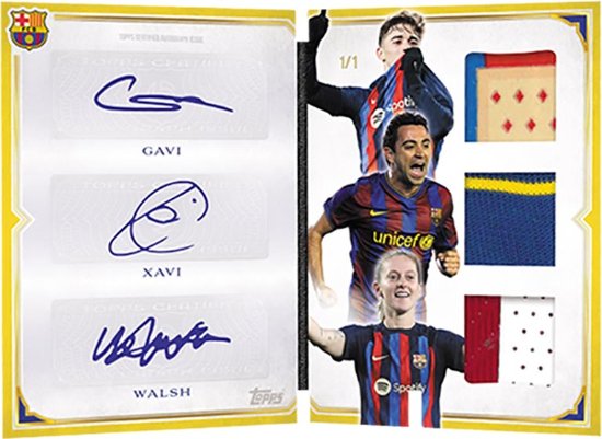 Match-Worn Mementos Auto Relic Book Gold Xavi, Keira Walsh, Gavi MOCK UP