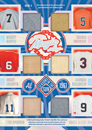 Mid-Summer Magic Back Mickey Mantle, Rocky Colavito, Luis Aparicio, Brooks Robinson, Harmon Killebrew, Roger Maris MOCK UP